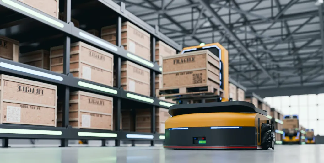 Automated Guided Vehicle AGV system operating in intelligent warehouse automation