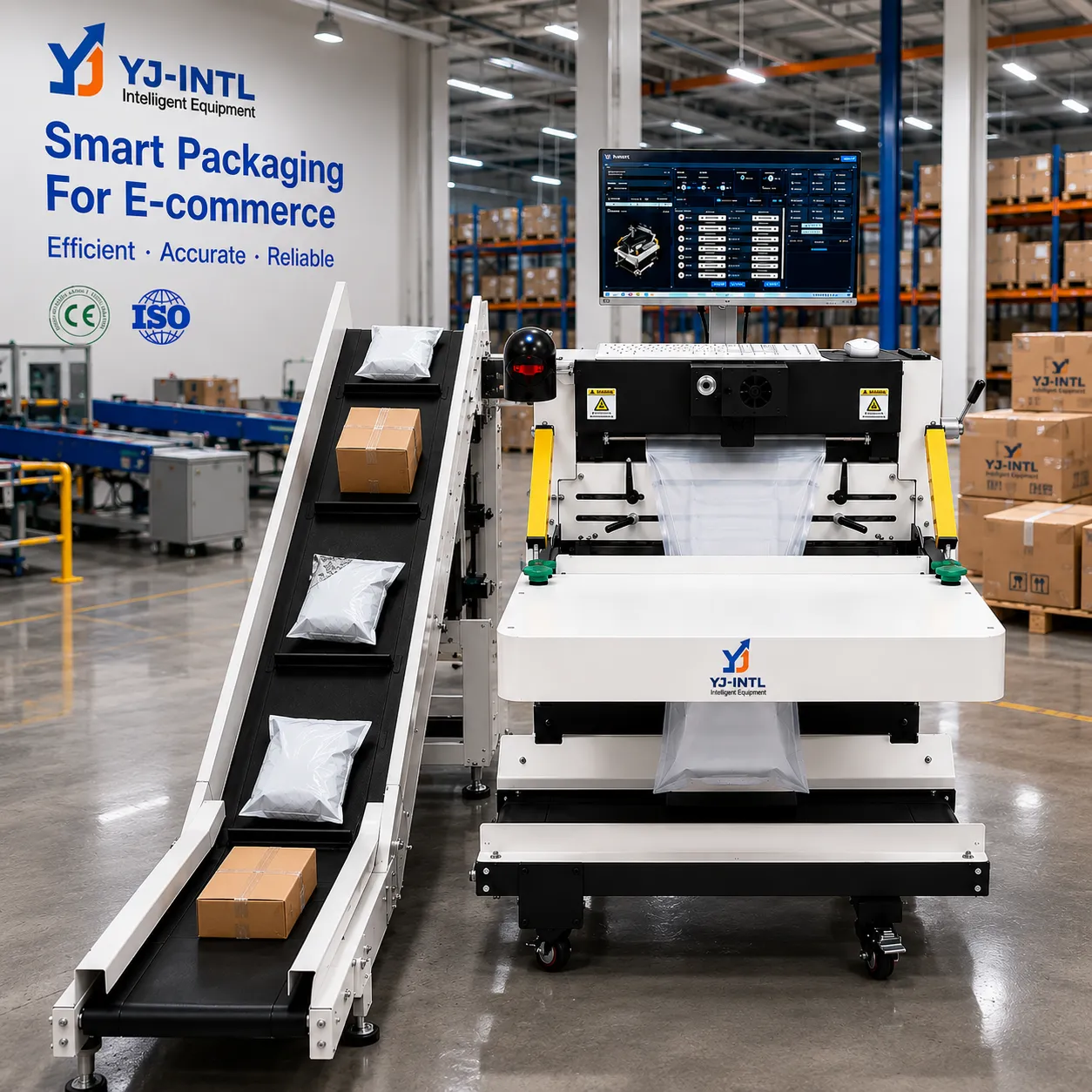 e-commerce bagging machine with print and conveyor