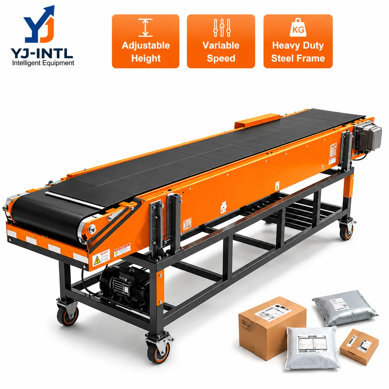 Telescopic belt conveyor for warehouse truck loading and unloading