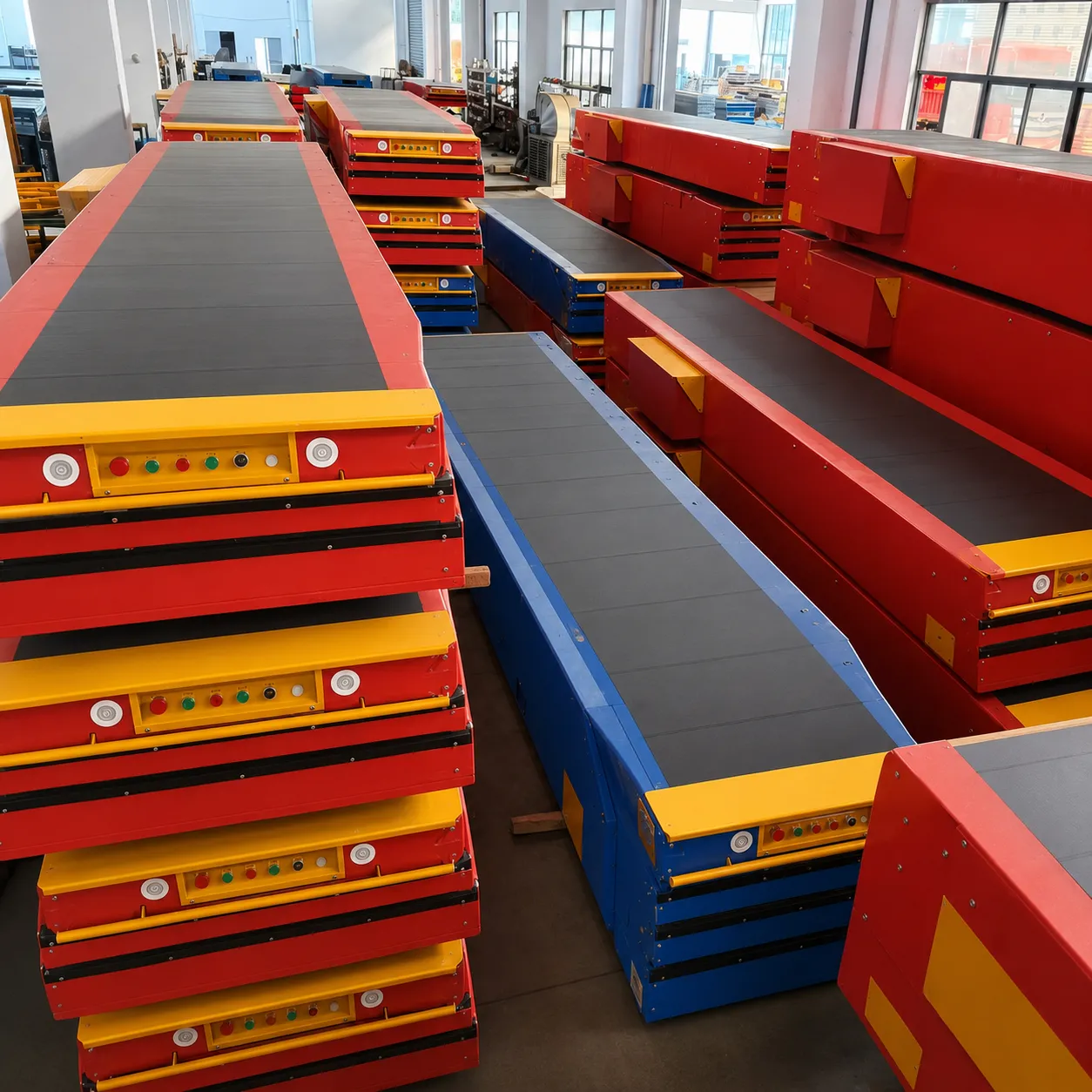 Telescopic belt conveyor extending toward a truck loading area