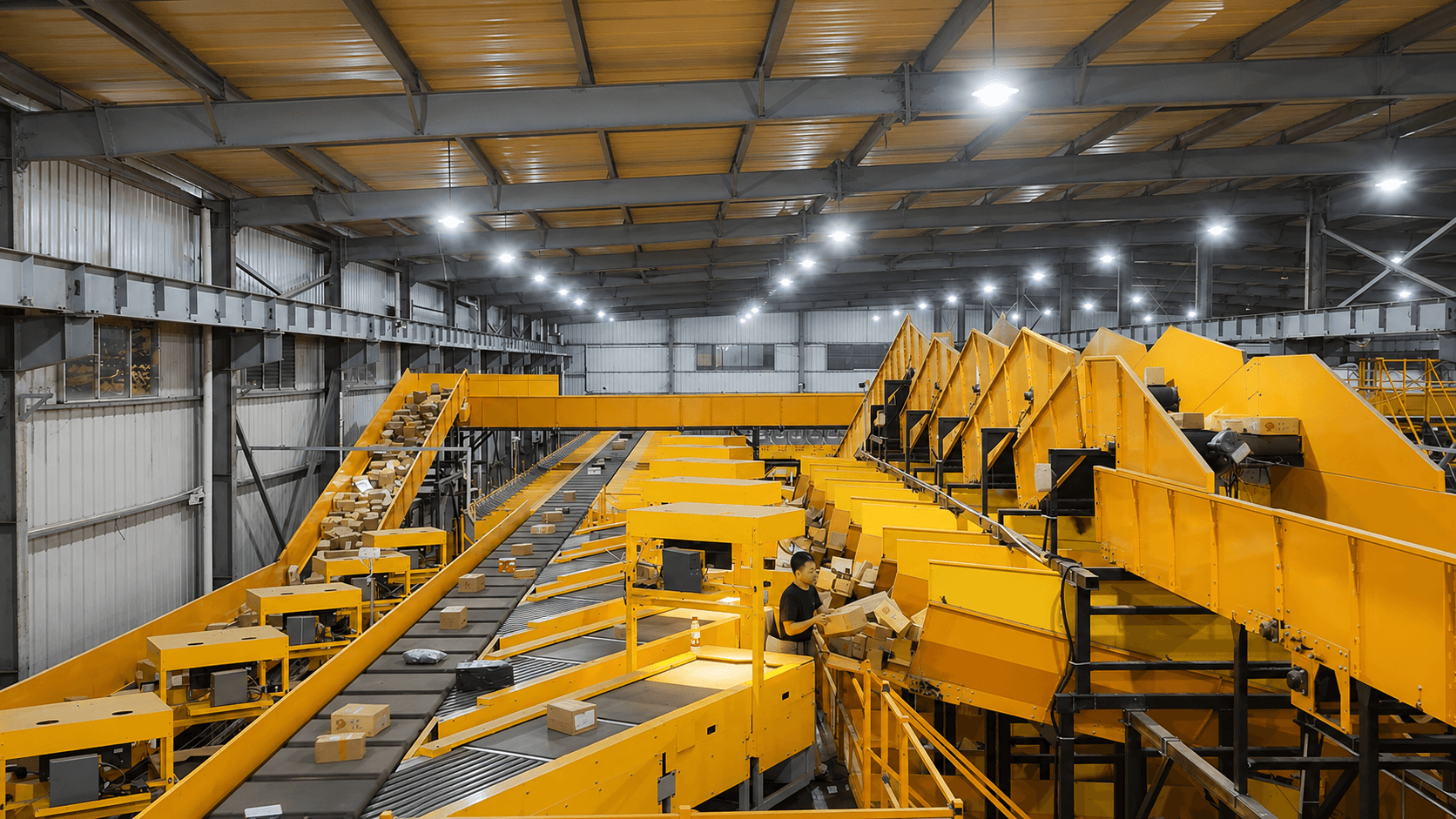 Yunda Hub: Triple Layer Loop Cross Belt Sorter with 1278 Sorting Chutes