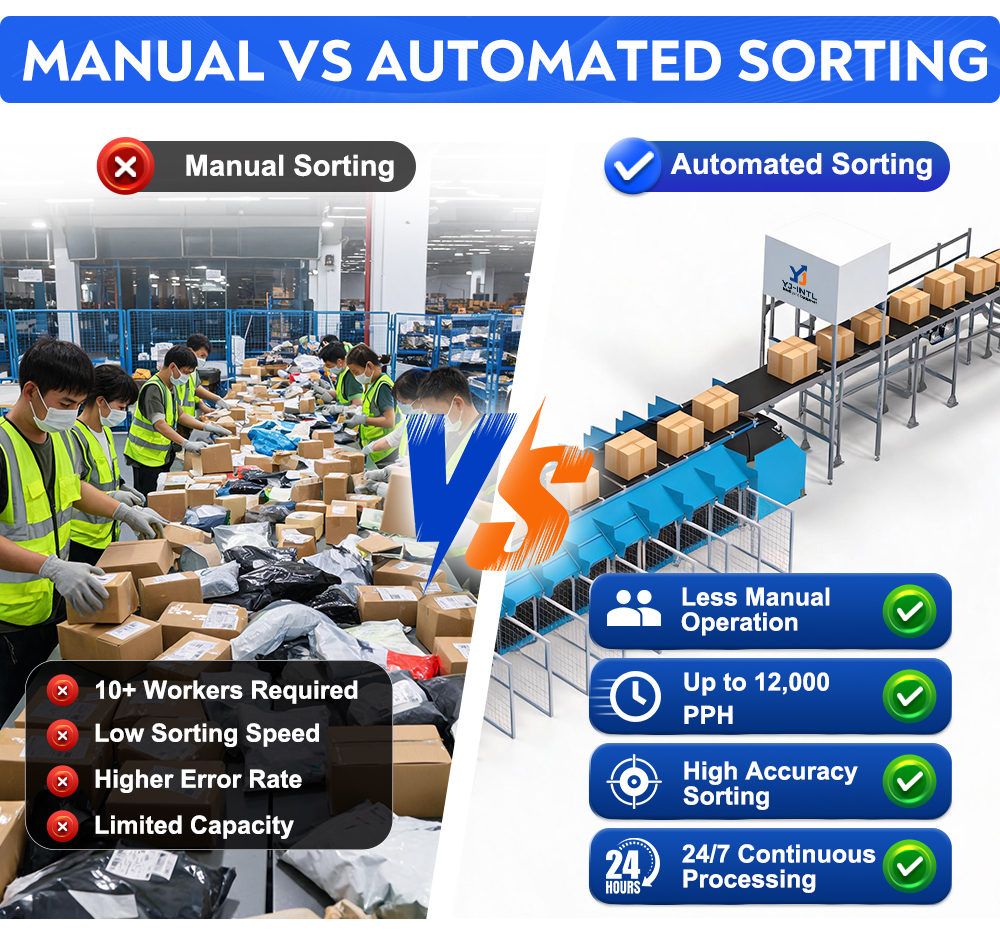 Linear Cross Belt Sorter manual vs automated sorting