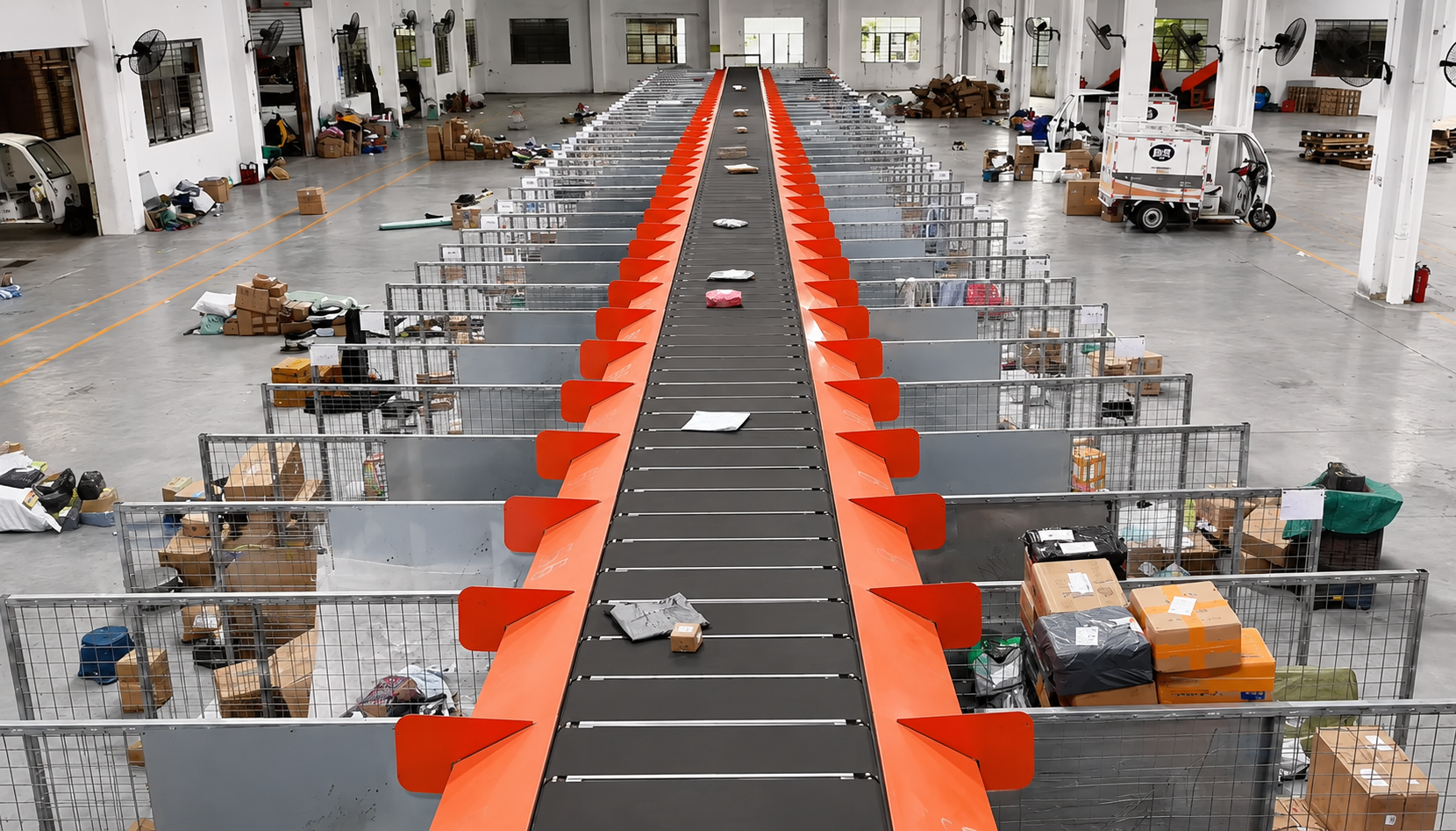 Linear Narrow Belt Sorter | 8,000–12,000 PPH Parcel Sorting System