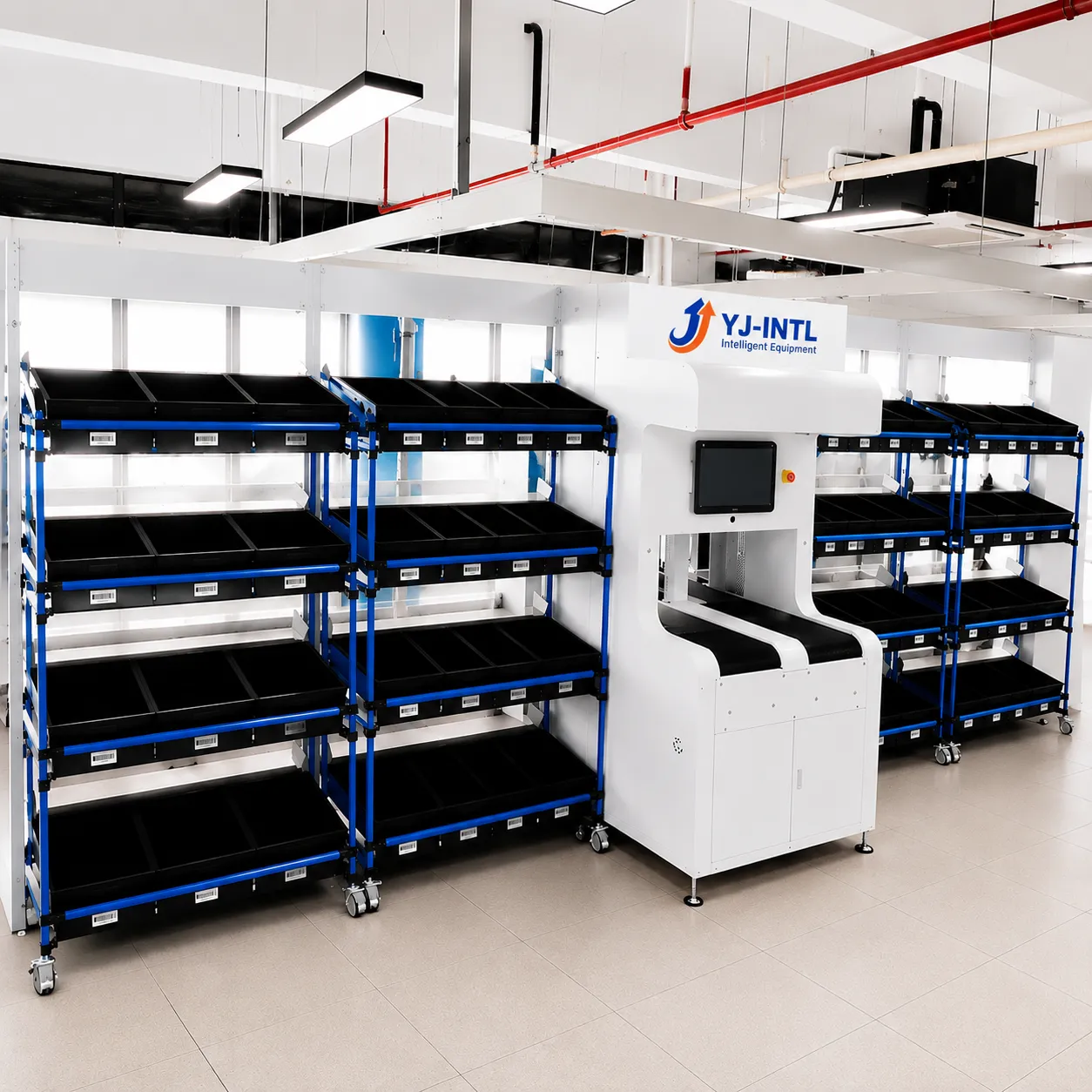 Dual-Sided Put Wall Rack with Rear Packaging Station Integration