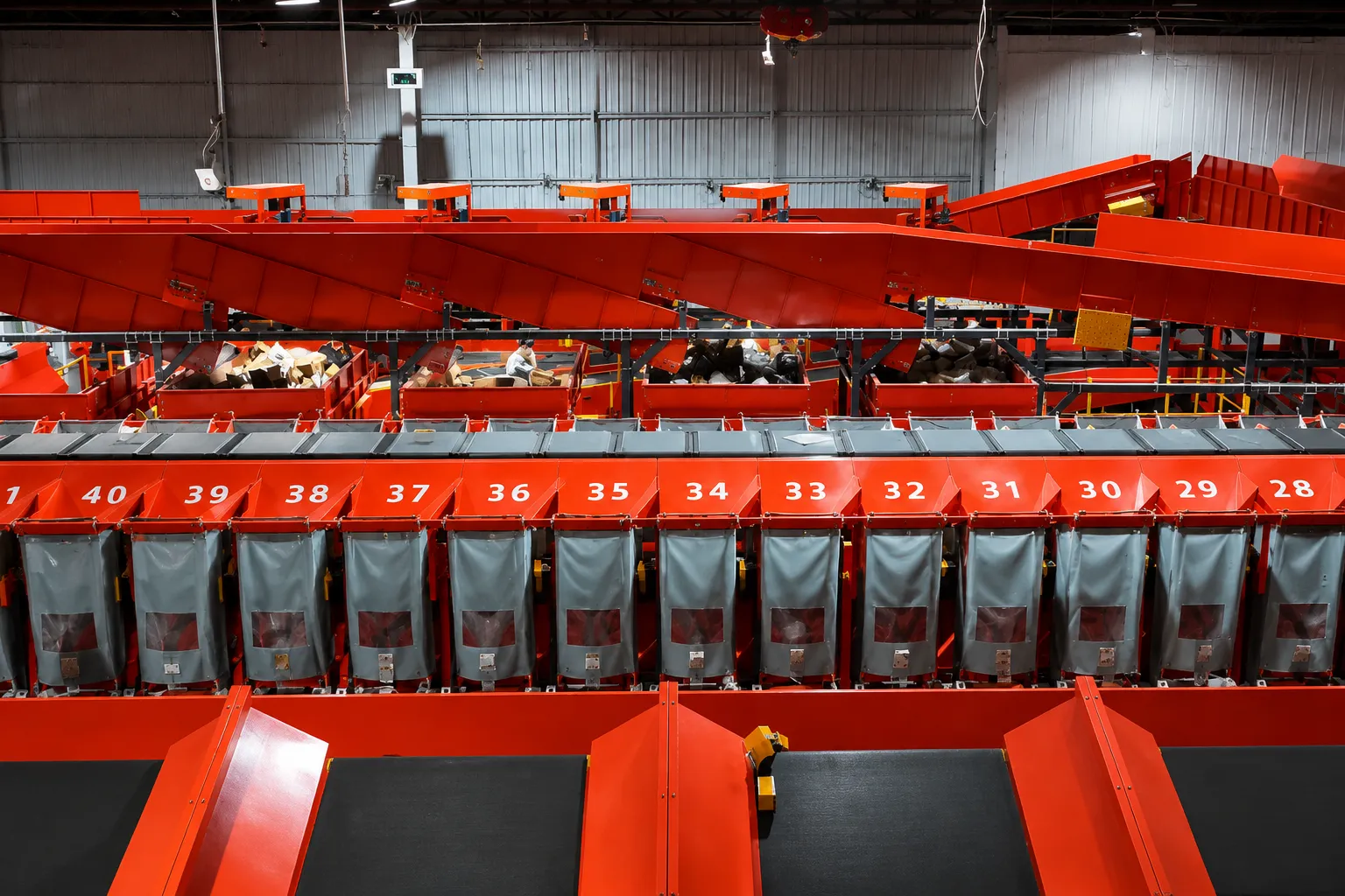 Triple-level loop sorter for high-volume parcel sorting